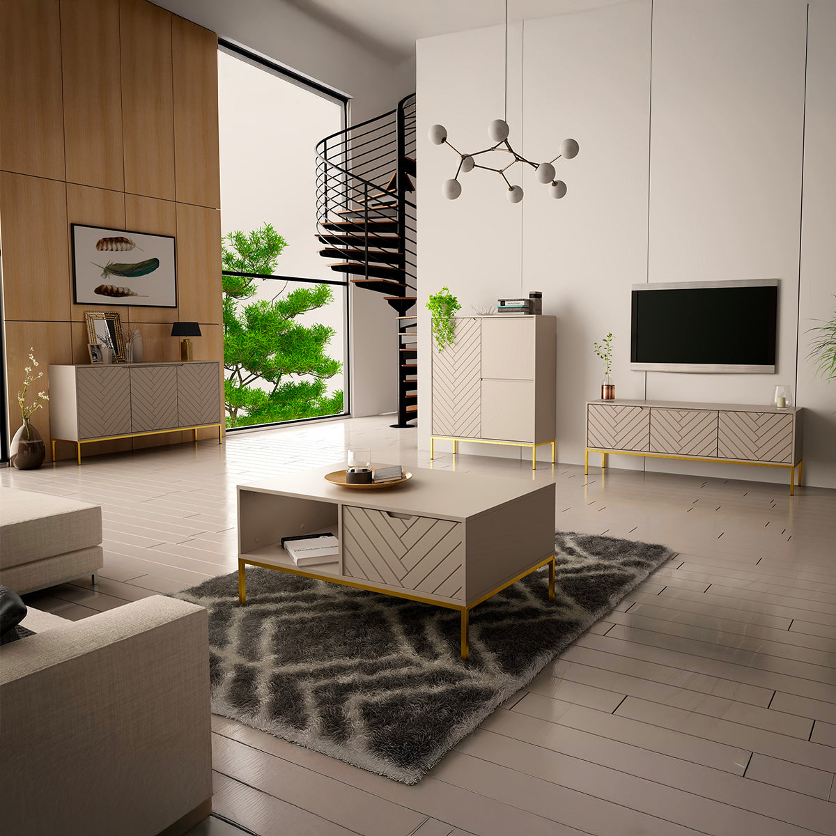 Meuble TV 3 portes 151 cm Daria Cachemire - vue 5