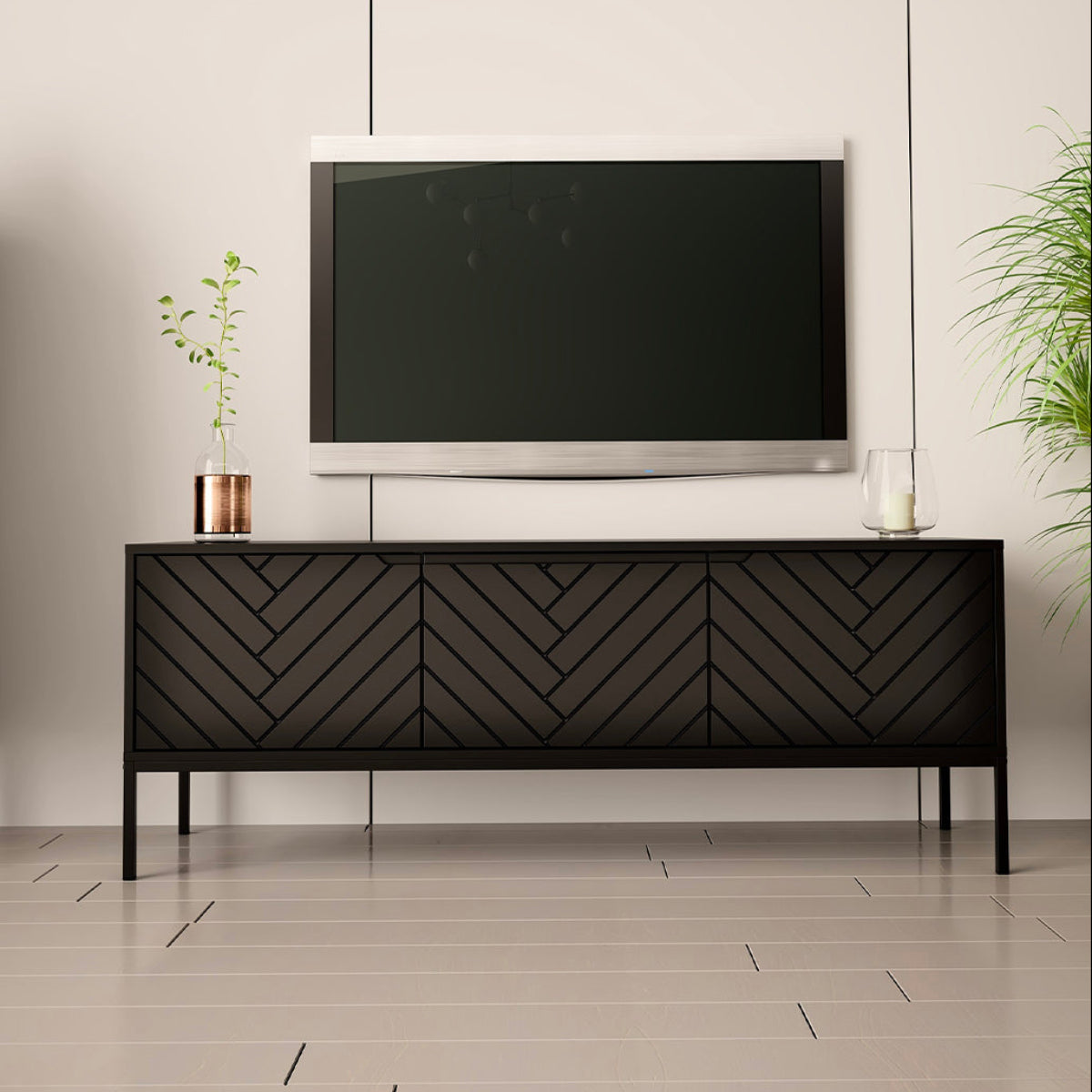 Meuble TV 3 portes 151 cm Daria Noir - vue 4