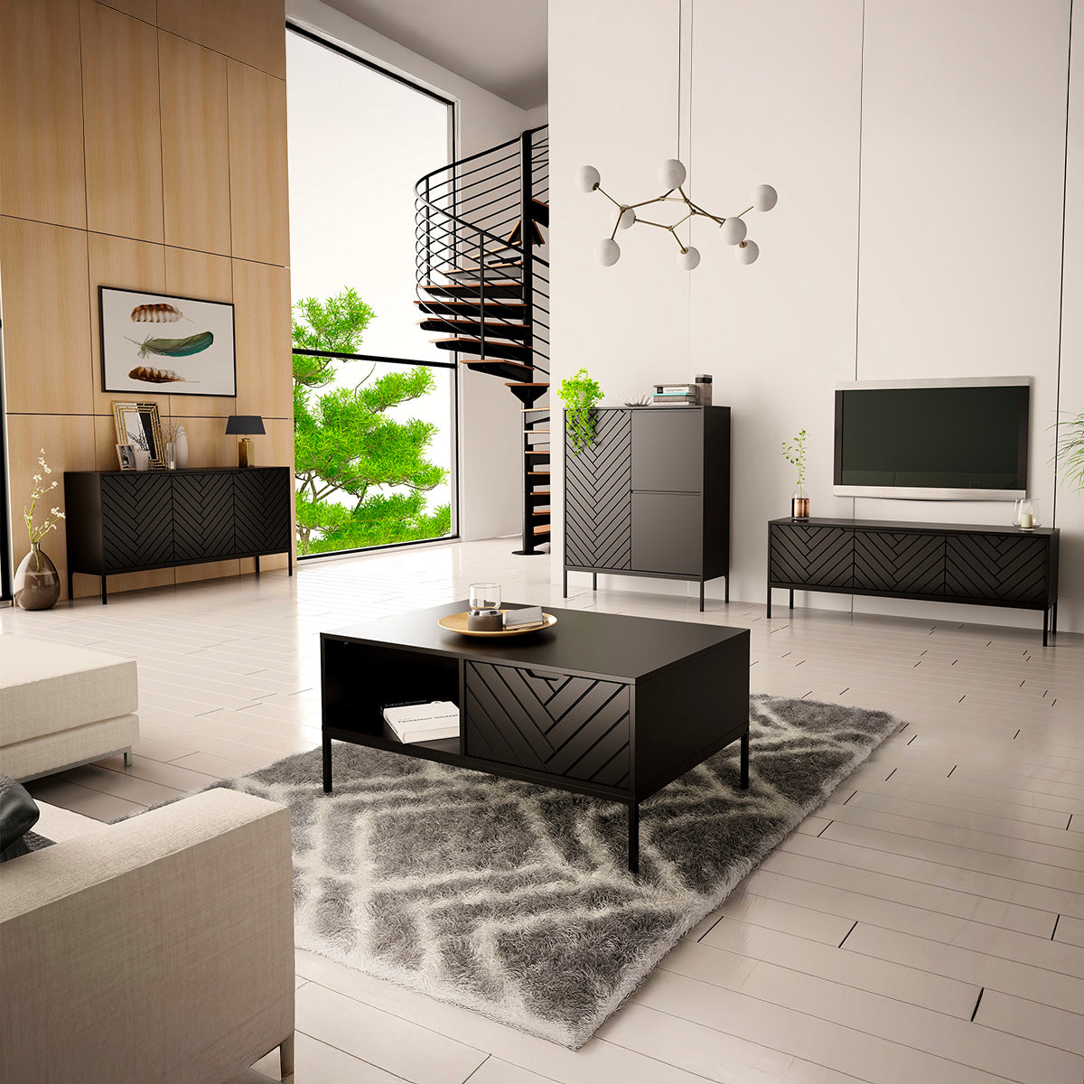 Meuble TV 3 portes 151 cm Daria Noir - vue 5