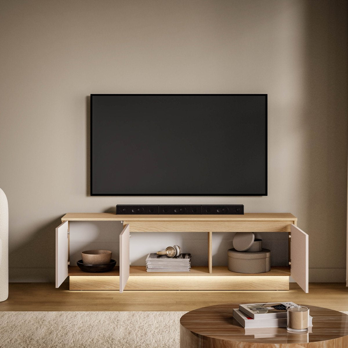 Meuble TV 3 portes 160 cm Elyès Cachemire et Bois - vue 4