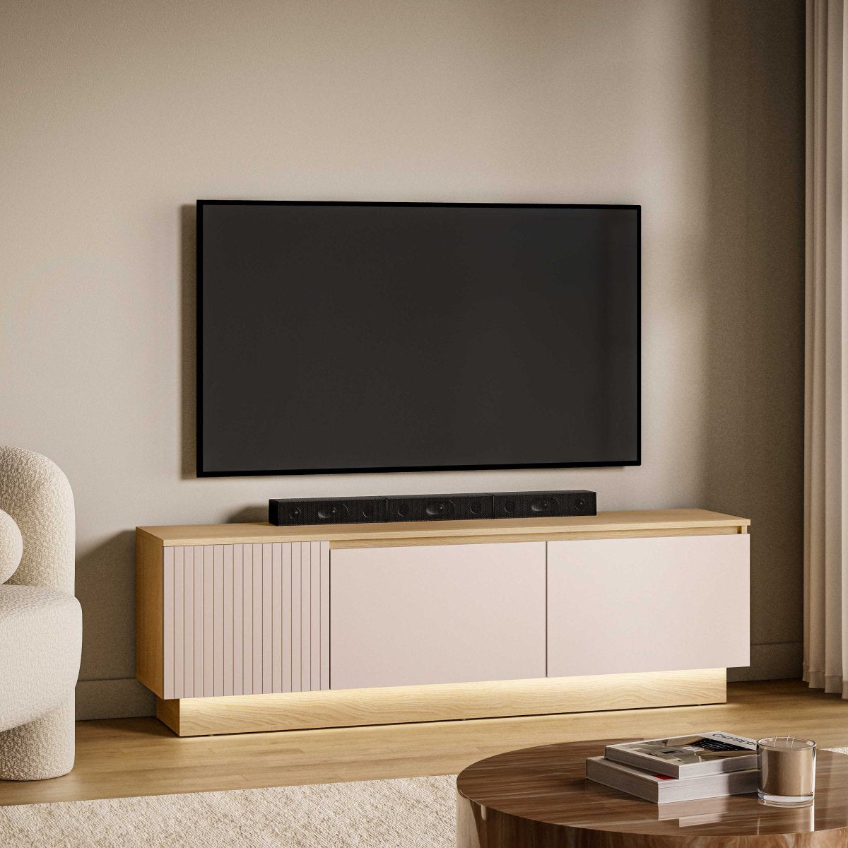 Meuble TV 3 portes 160 cm Elyès Cachemire et Bois - vue 2