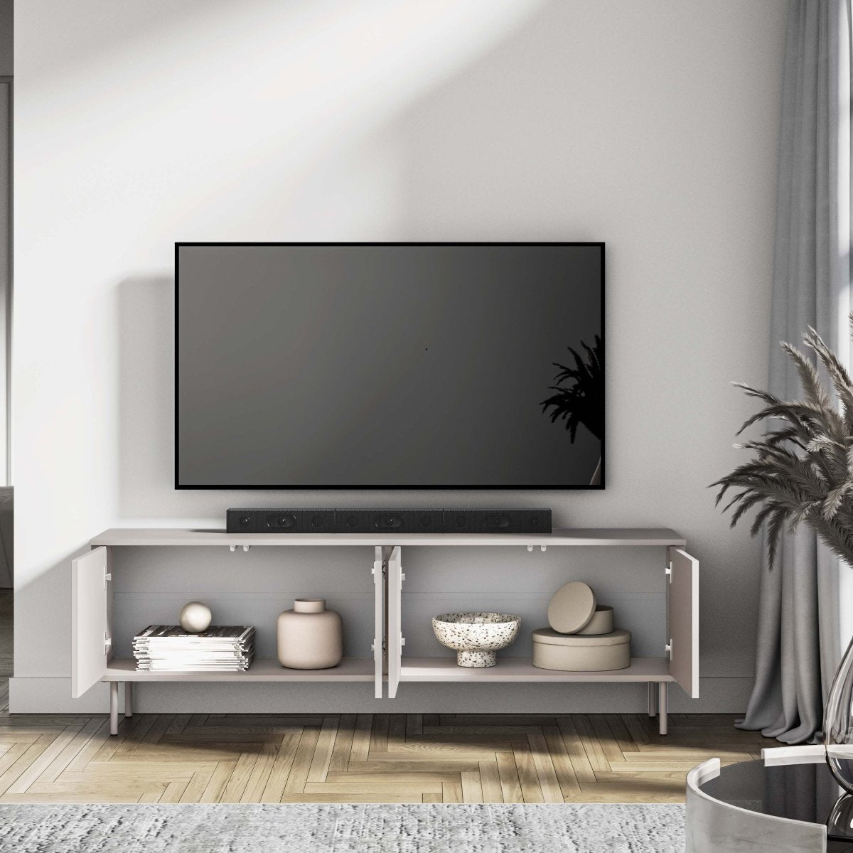 Meuble TV 4 portes 160 cm Délia Cachemire - vue 4