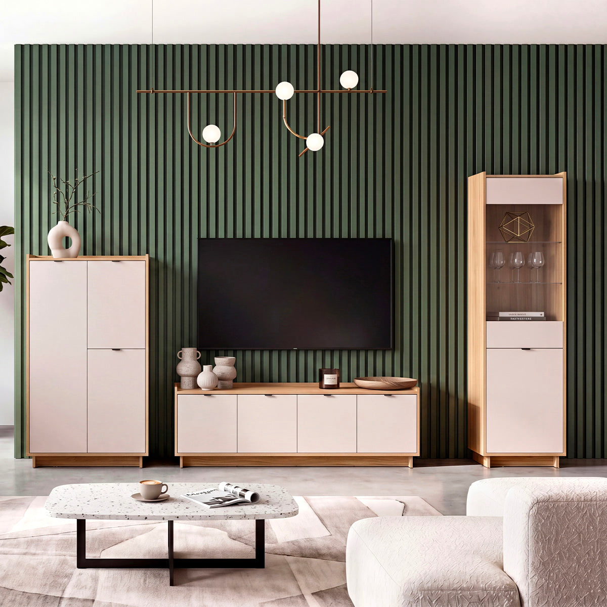 Meuble TV 4 portes 173cm Donna Cachemire et Bois - vue 4