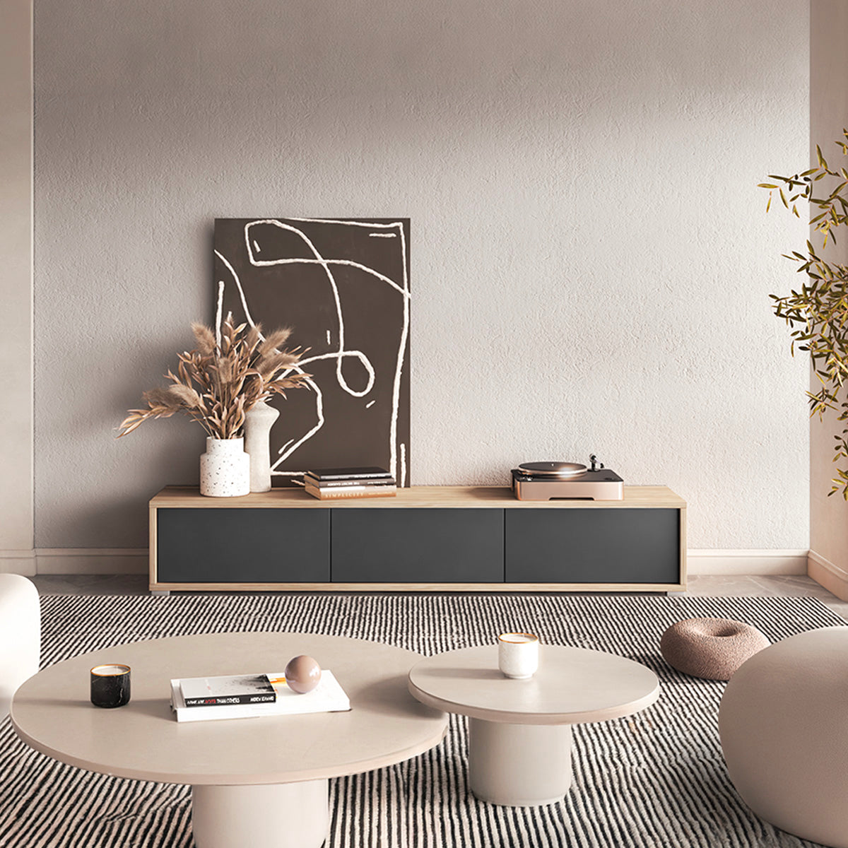 Meuble TV mural 3 portes 180 cm Idra Bois et Gris - vue 4