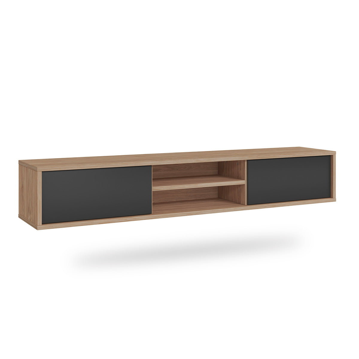 Meuble TV mural 2 portes 180 cm Idra Bois et Gris