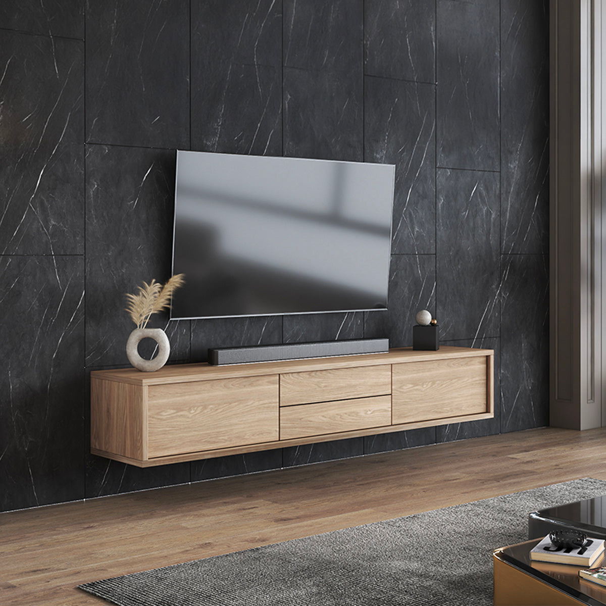 Meuble TV mural 2 portes 2 tiroirs 180 cm Idra Bois - vue 3