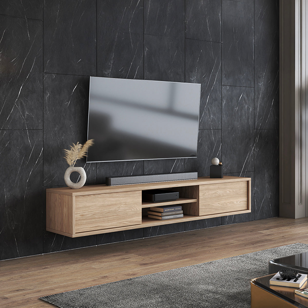 Meuble TV mural 2 portes 180 cm Idra Bois - vue 3