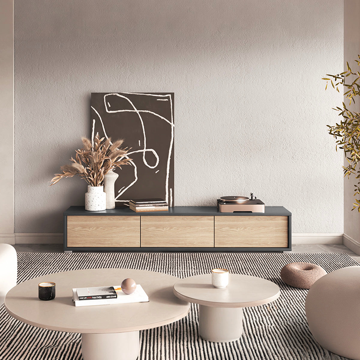 Meuble TV mural 3 portes 180 cm Idra Gris et Bois - vue 4