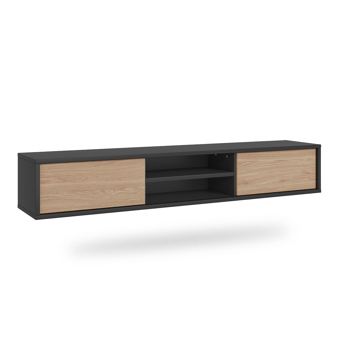 Meuble TV mural 2 portes 180 cm Idra Gris et Bois