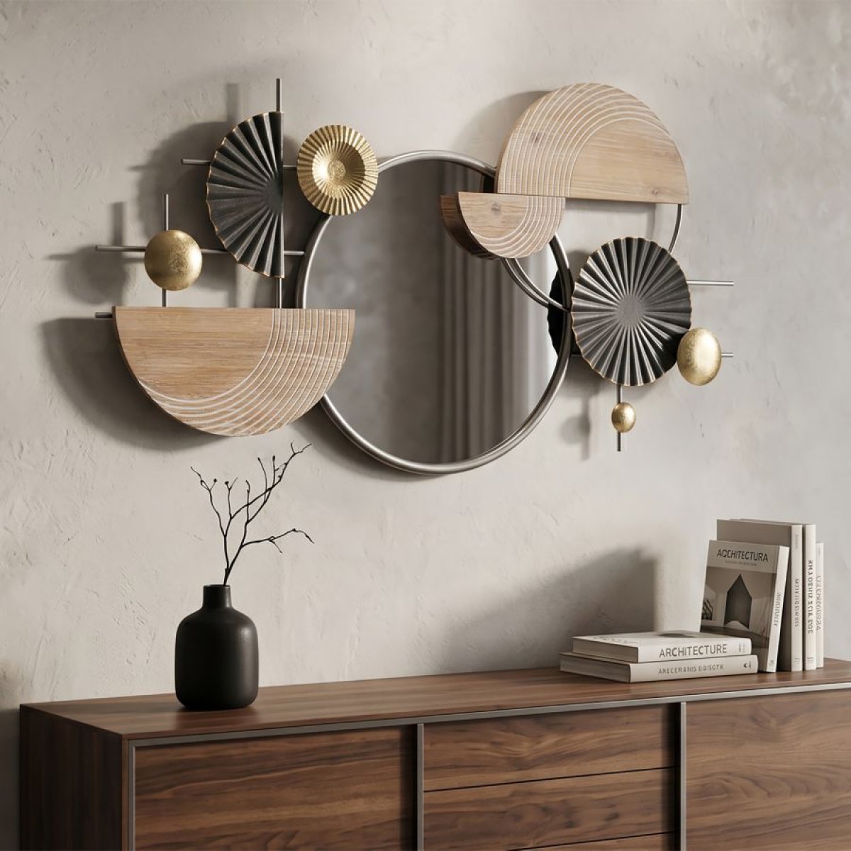 Miroir mural abstrait 90x50 cm Zendy Bois et Noir