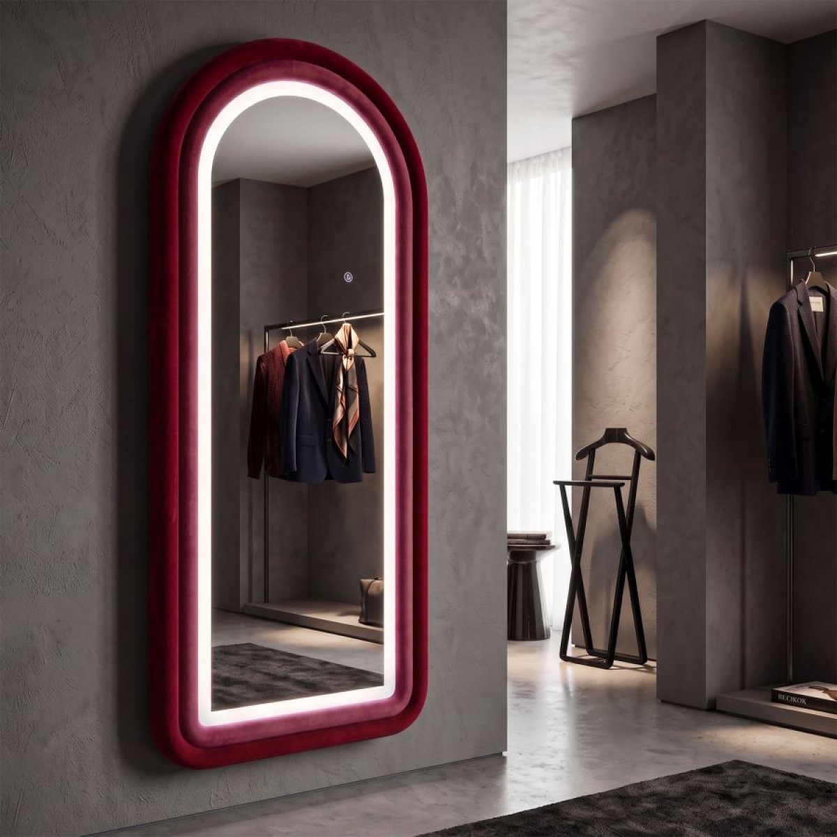 Miroir mural arqué 60x160 cm tissu LED inclus Sabrina Rose - vue 11