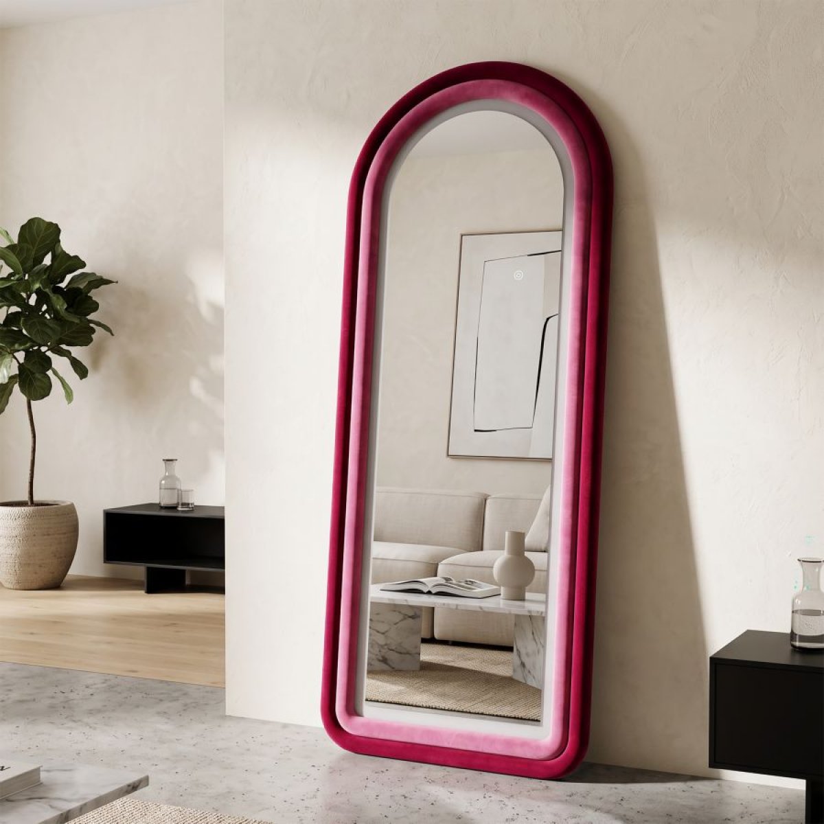 Miroir mural arqué 60x160 cm LED inclus Sabrina Velours Rose