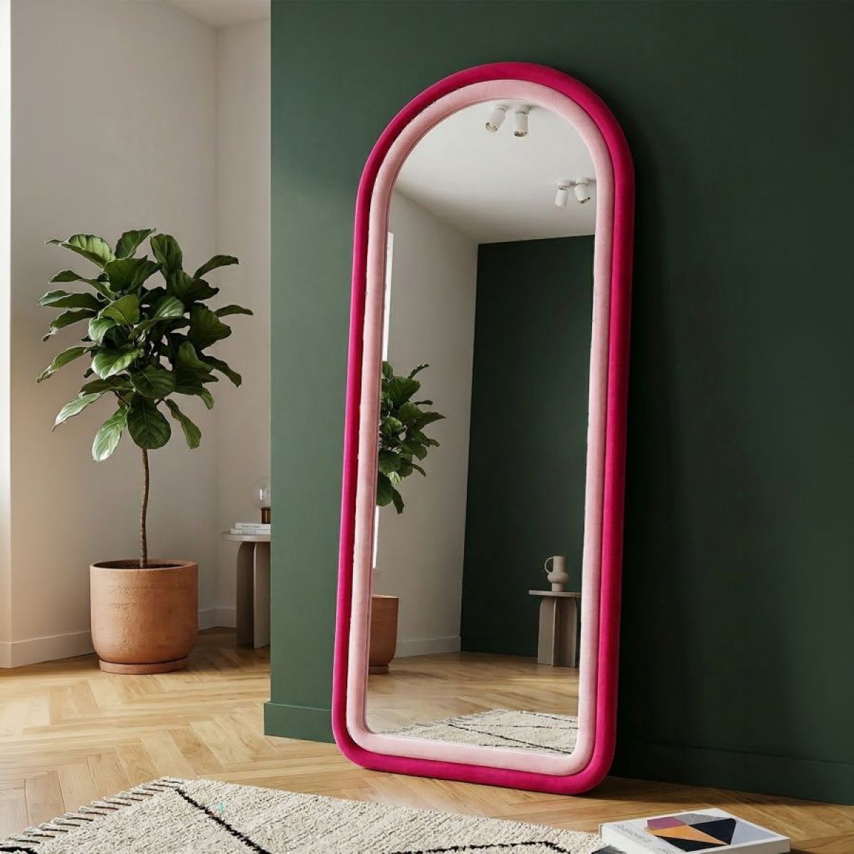 Miroir mural arqué 60x160 cm Sabrina Velours Rose
