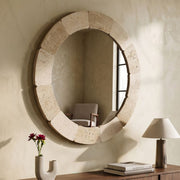 Miroir mural arrondi 90 cm effet travertin Kaël Beige