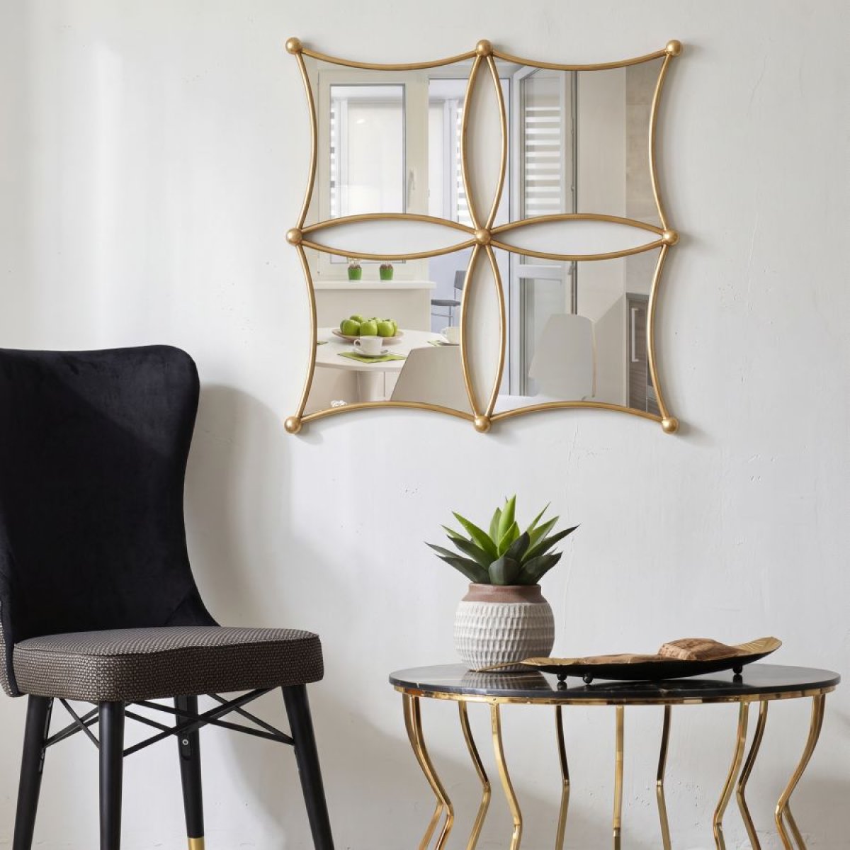 Miroir mural carré 68x68 cm Soléria Doré
