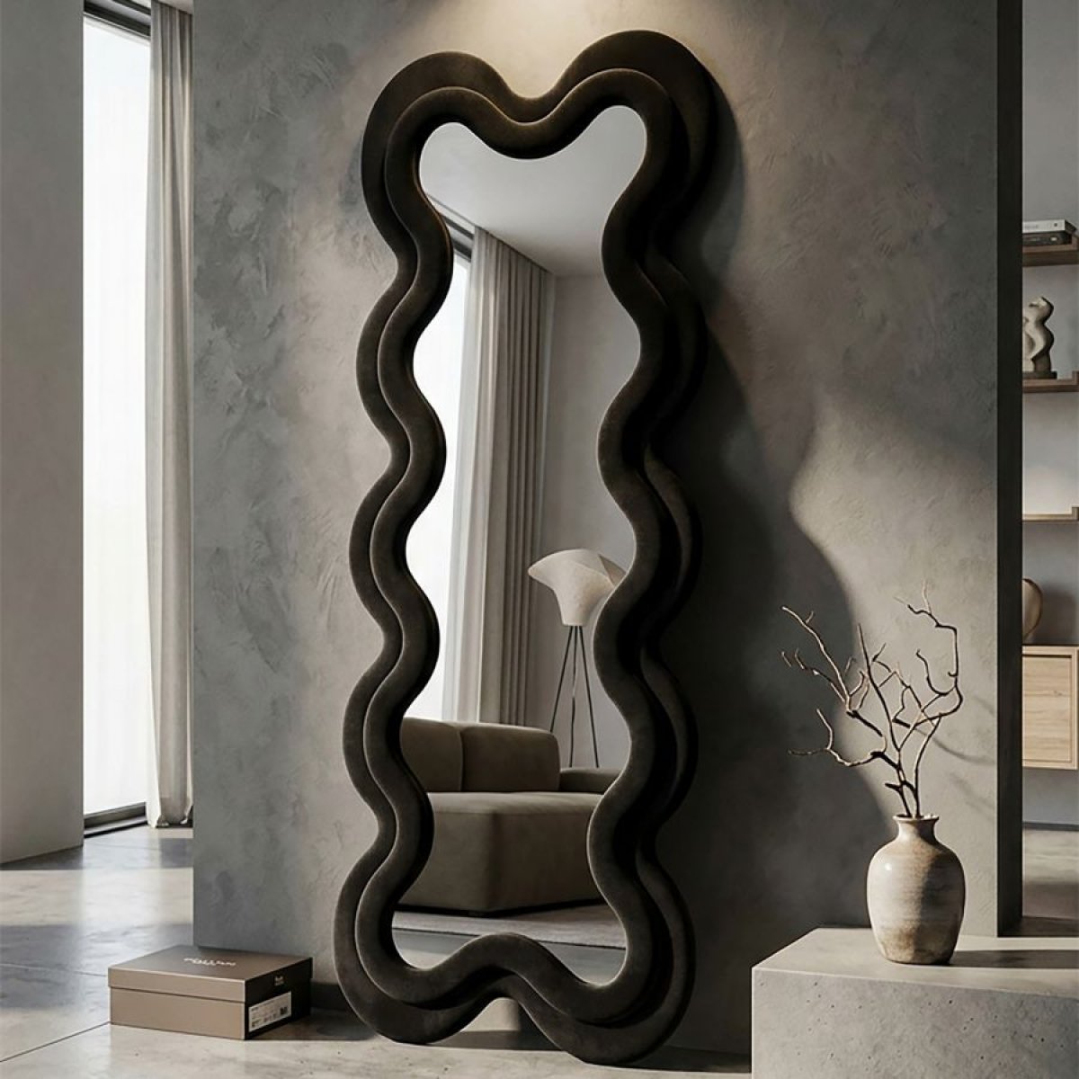 Miroir mural ondulé 60x160 cm Alex Velours Noir