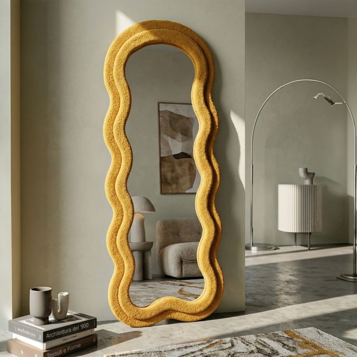 Miroir mural ondulé 60x160 cm Clover Velours Jaune