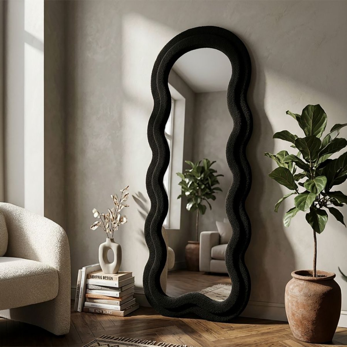 Miroir mural ondulé 60x160 cm Clover Velours Noir