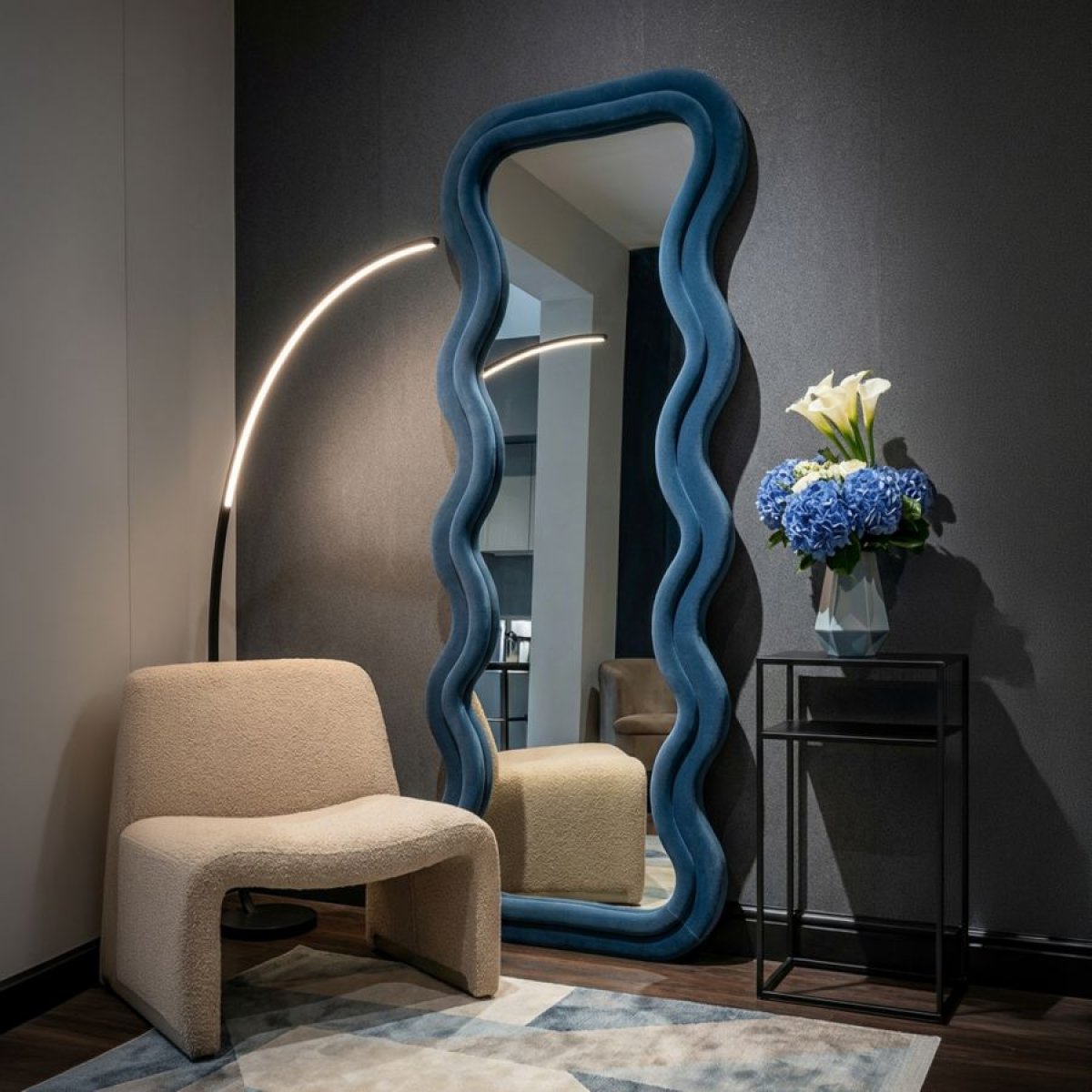 Miroir mural ondulé 60x160 cm Jerry Velours Bleu