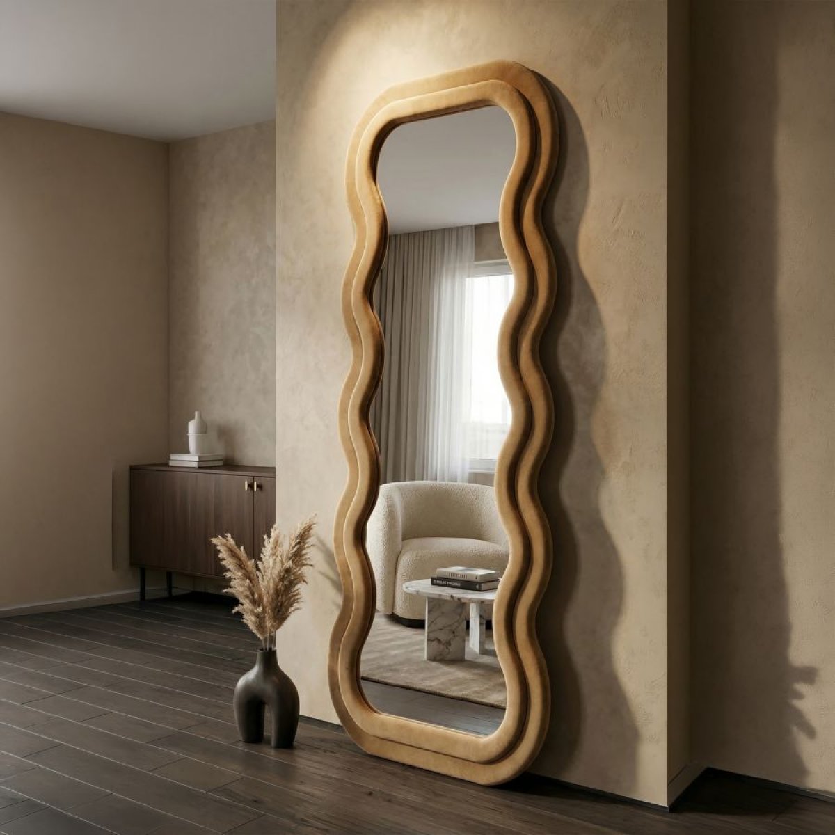 Miroir mural ondulé 60x160 cm Jerry Velours Jaune