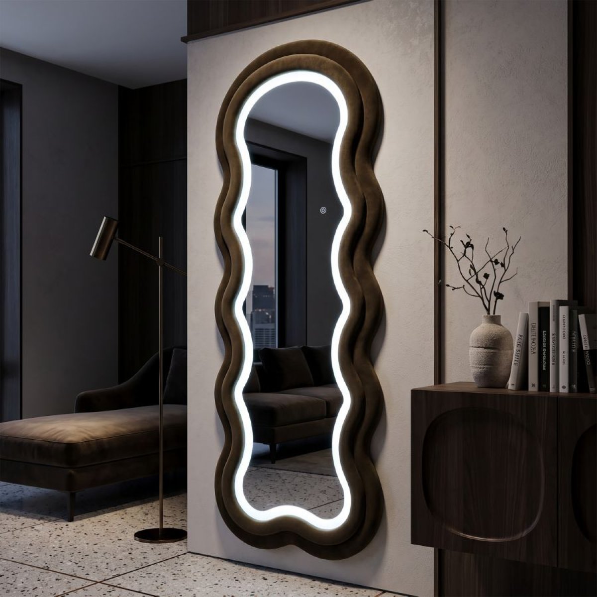 Miroir mural ondulé 60x160 cm LED inclus Clover Velours Vert - vue 10