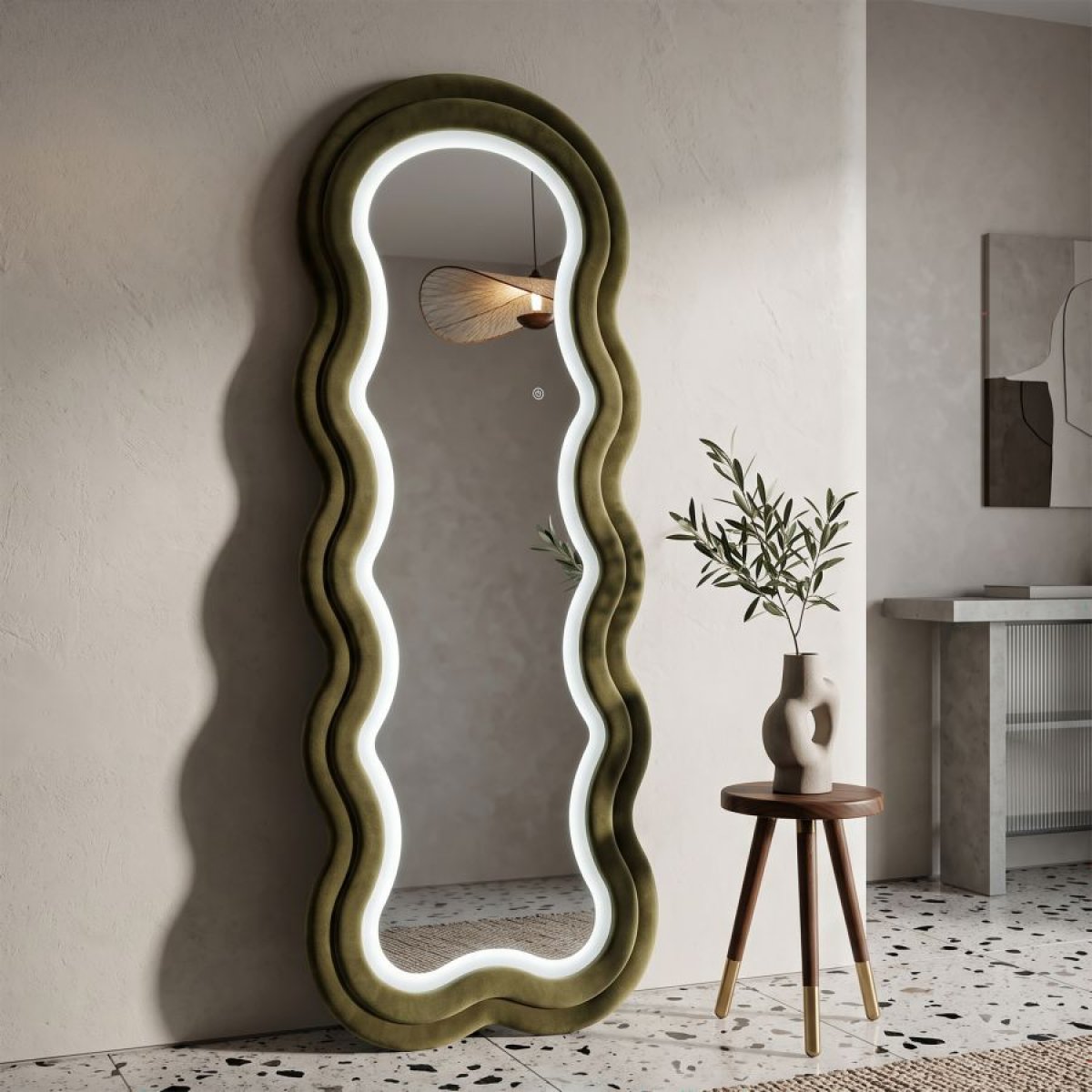 Miroir mural ondulé 60x160 cm LED inclus Clover Velours Vert