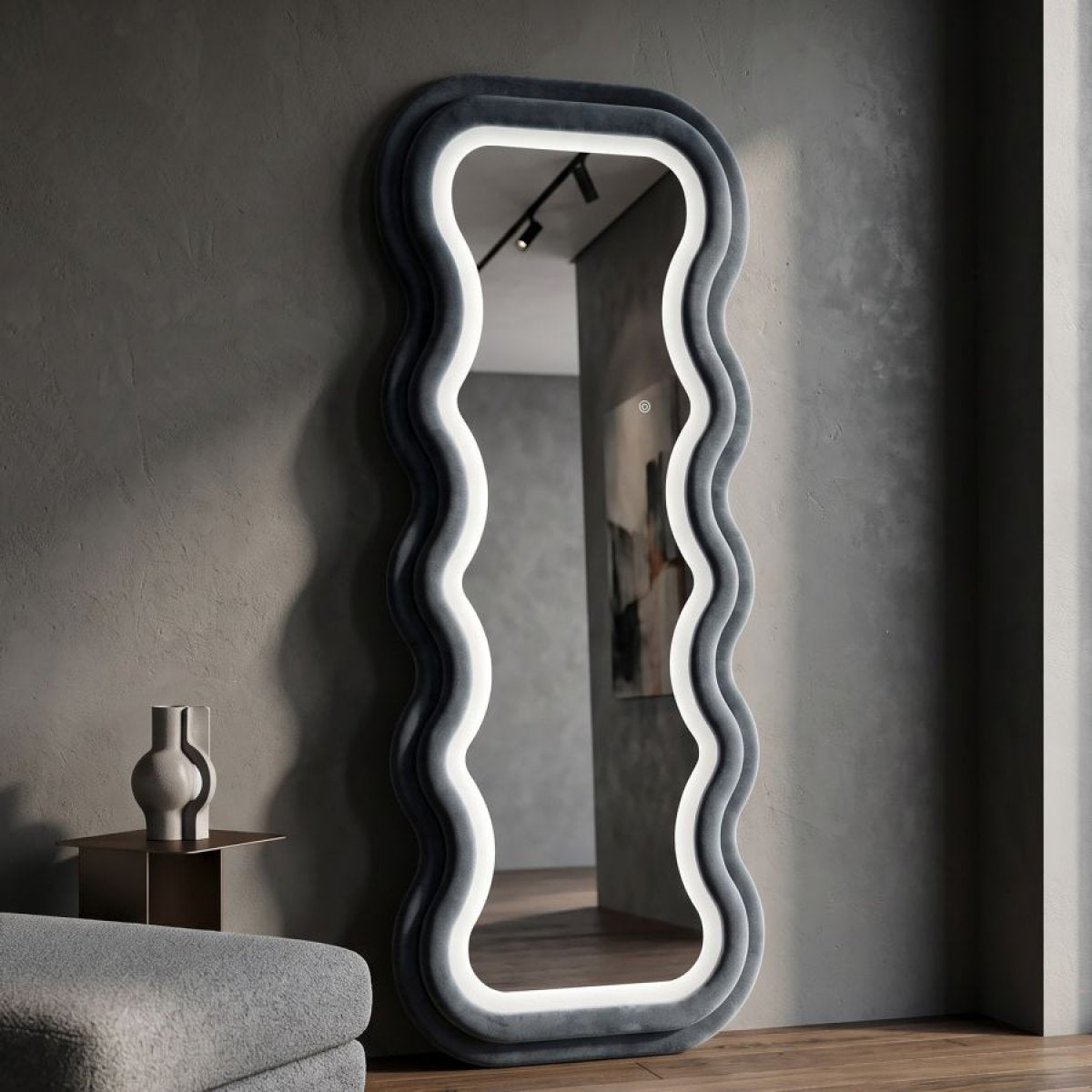Miroir mural ondulé 60x160 cm tissu LED inclus Jerry Bleu - vue 11