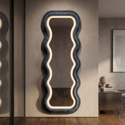 Miroir mural ondulé 60x160 cm LED inclus Jerry Velours Bleu