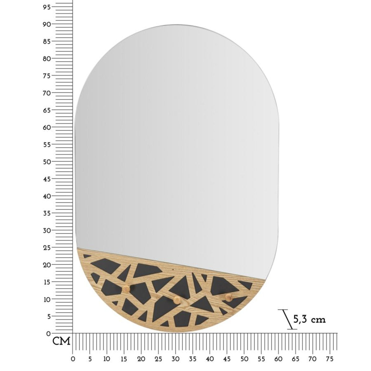 Miroir mural oval porte-manteau 56x90 cm Lazio Bois et Noir - vue 6