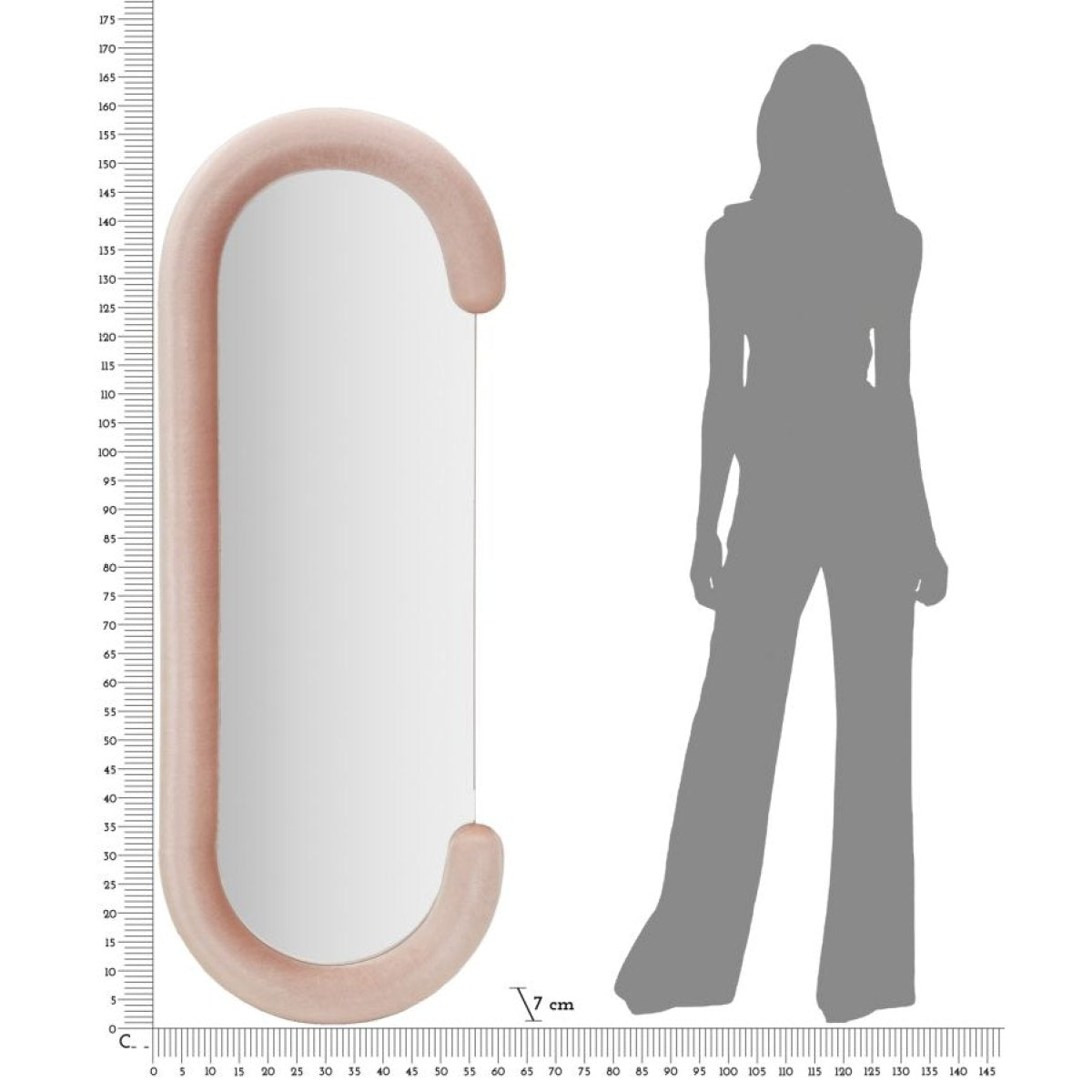 Miroir mural oval 60x160 cm Pamela Velours Rose - vue 6