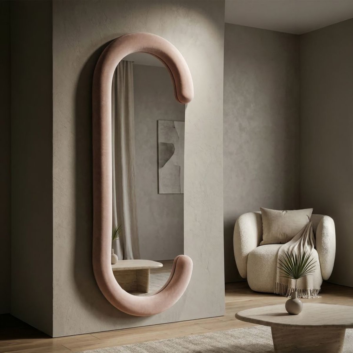 Miroir mural oval 60x160 cm Pamela Velours Rose