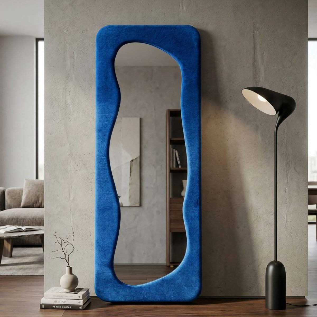 Miroir mural rectangulaire 60x160 cm Mandy Velours Bleu