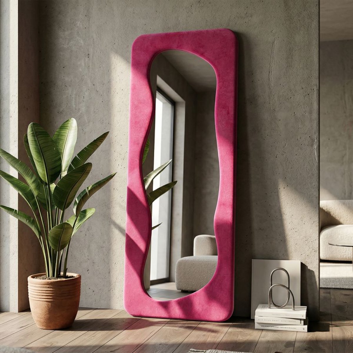 Miroir mural rectangulaire 60x160 cm Mandy Velours Rose