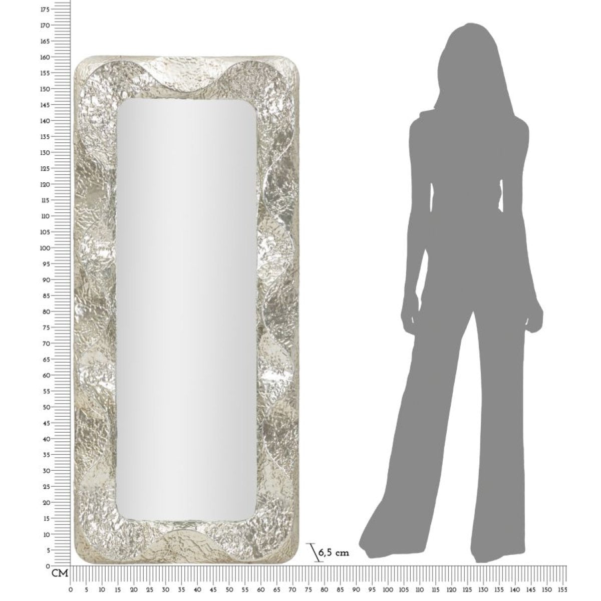 Miroir mural rectangulaire 70x160 cm martelé Cosmo Argenté - vue 7