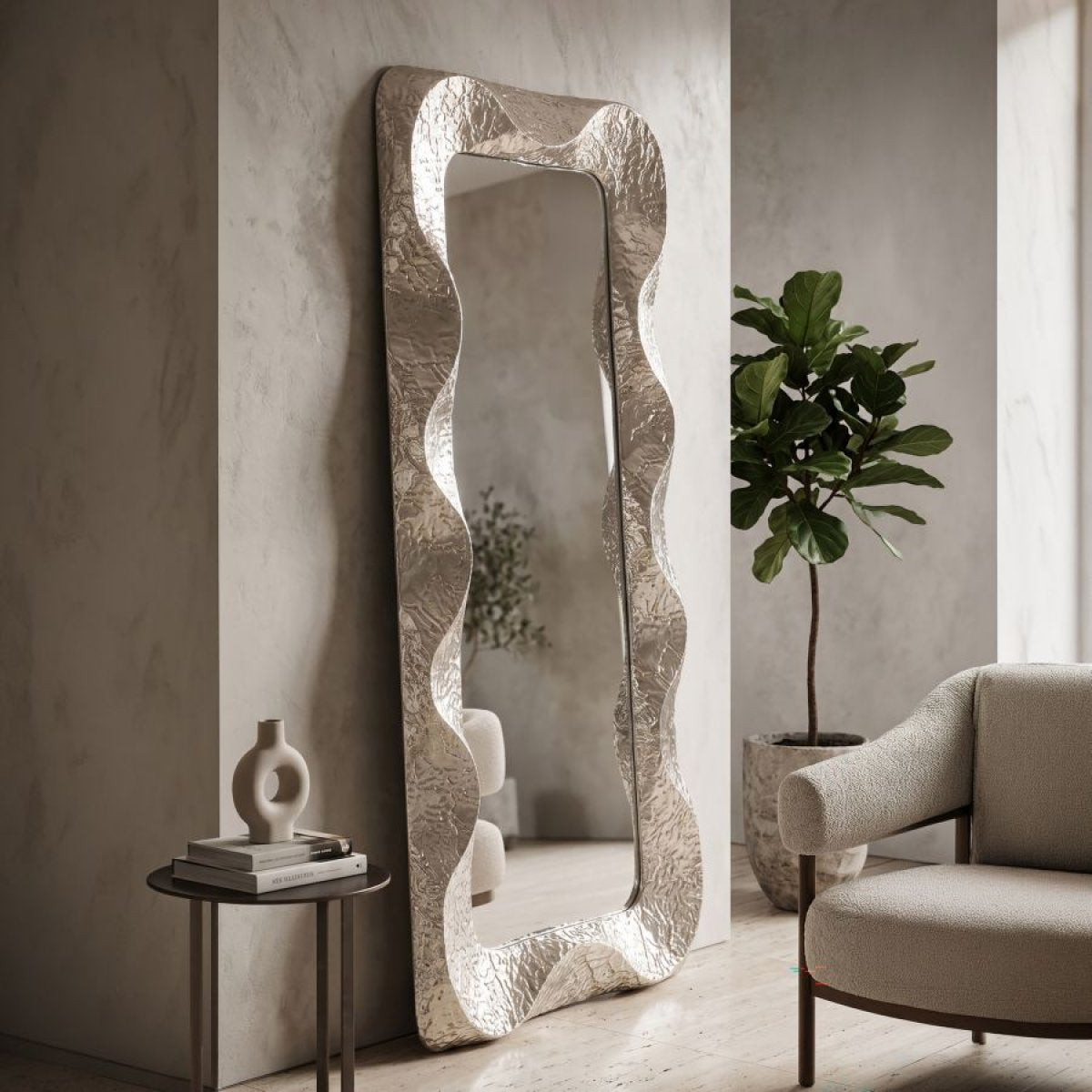 Miroir mural rectangulaire 70x160 cm martelé Cosmo Argenté
