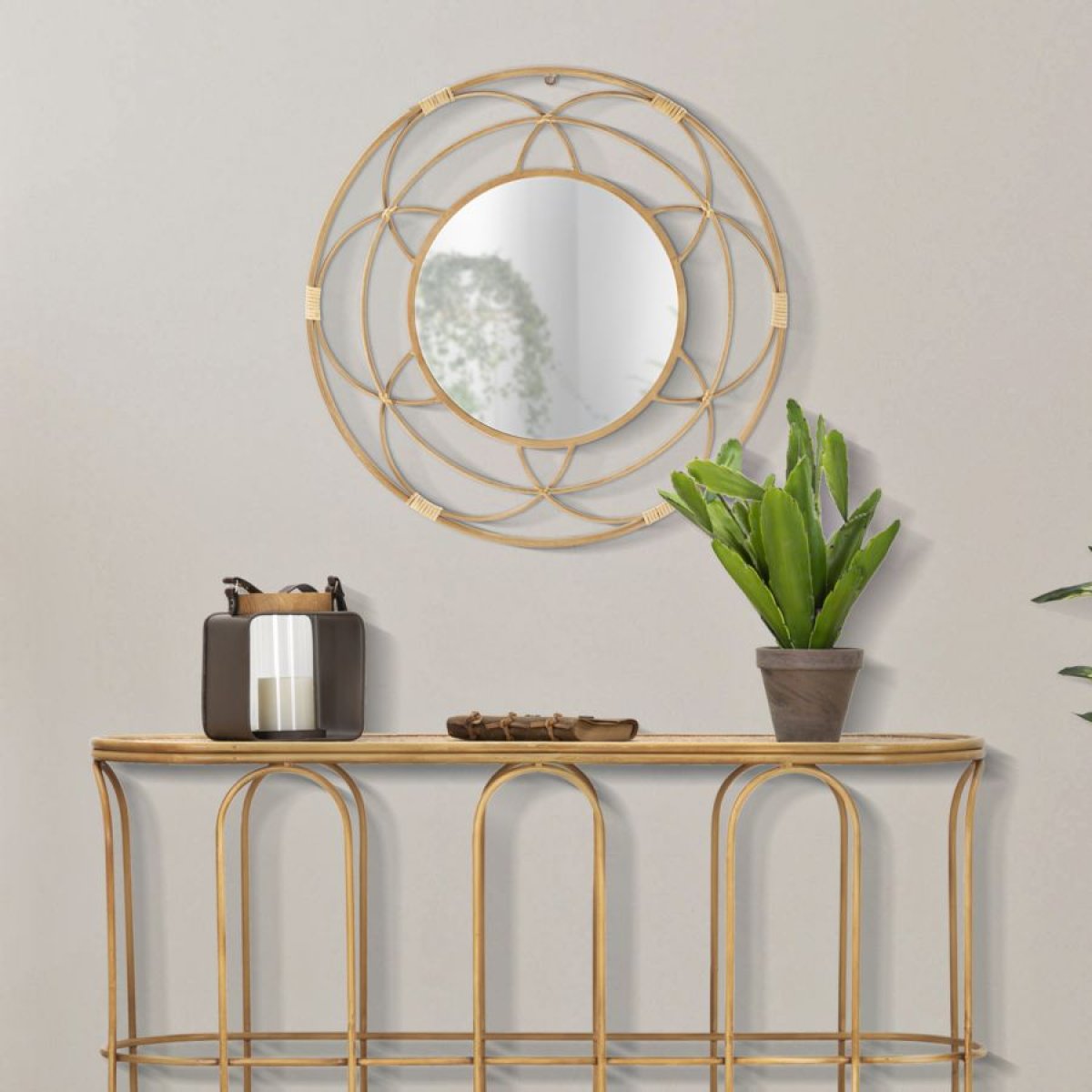 Miroir mural rond 60 cm rotin Dua Bois