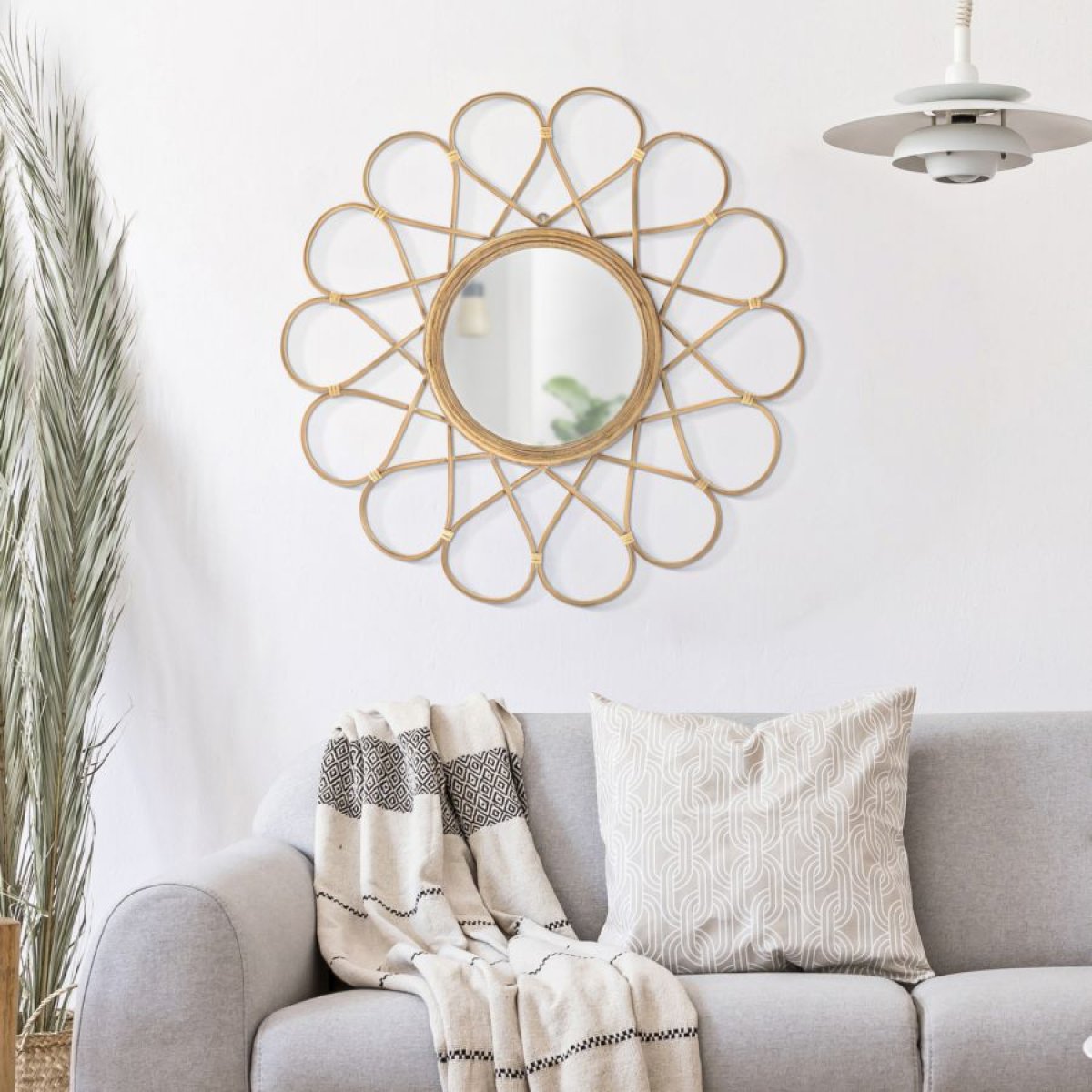 Miroir mural rond 65,5 cm rotin Shia Bois
