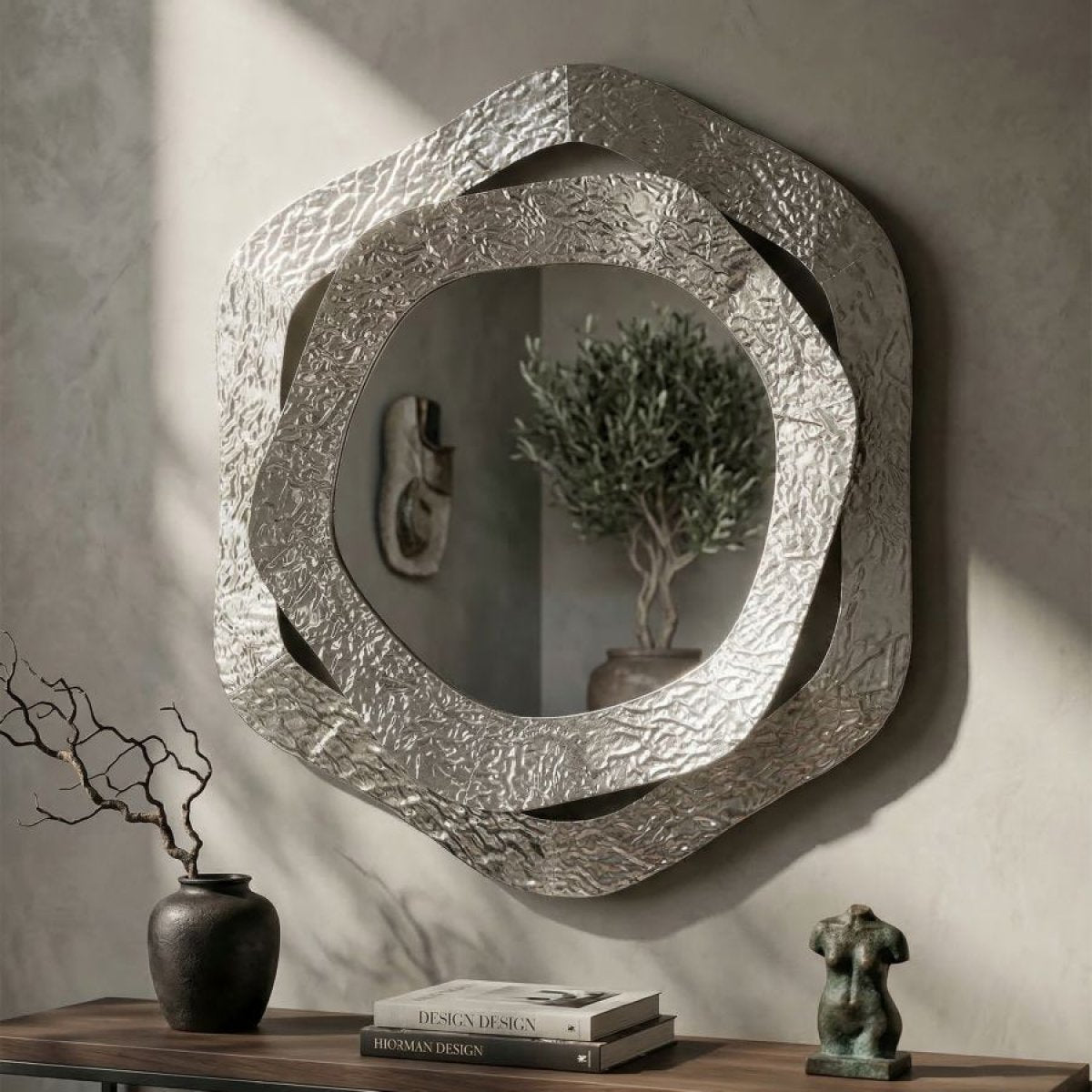 Miroir mural rond asymétrique 66x75 cm Soleria Argenté