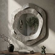 Miroir mural rond asymétrique 66x75 cm Soleria Argenté