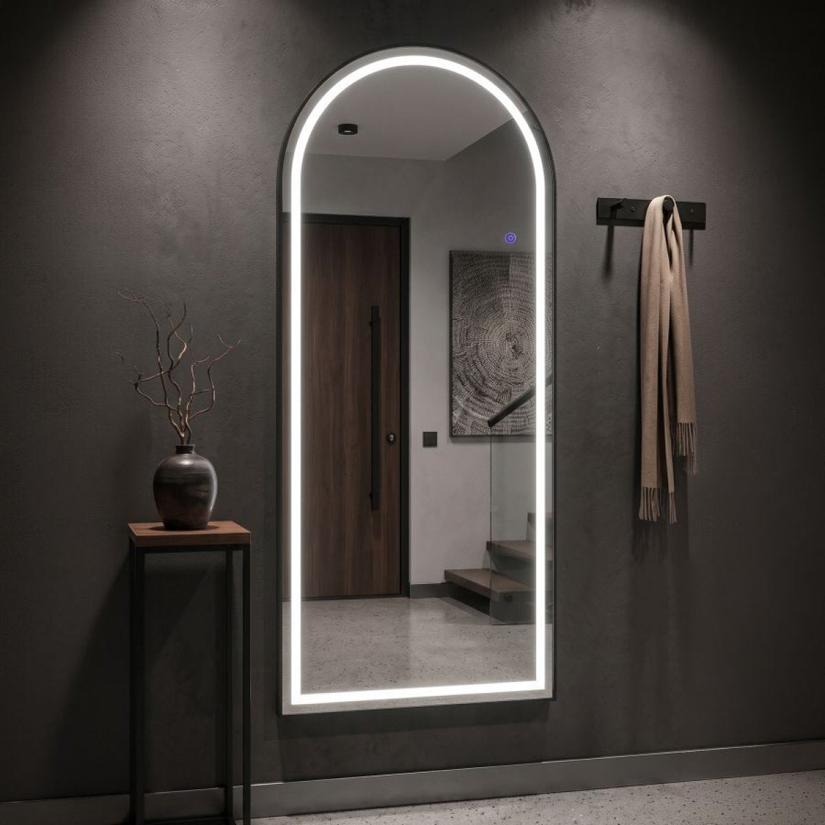 Miroir sur pied ou mural arqué 70x170 cm LED inclus Lumina Noir - vue 4