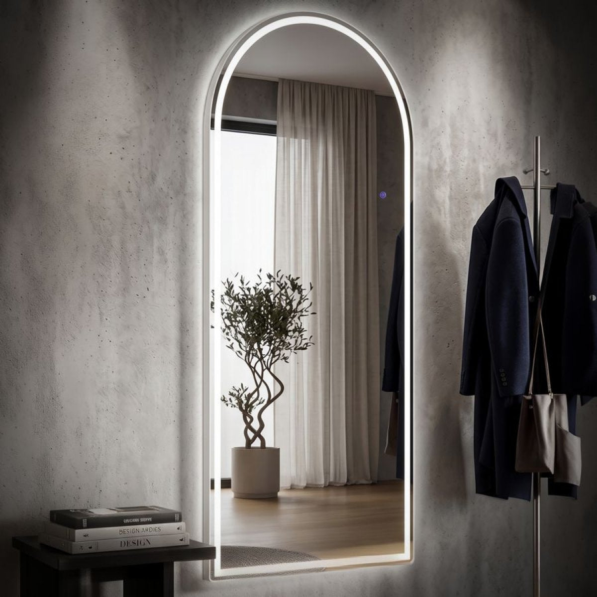 Miroir sur pied ou mural arqué 76x177 cm LED inclus Opaline Argenté - vue 4