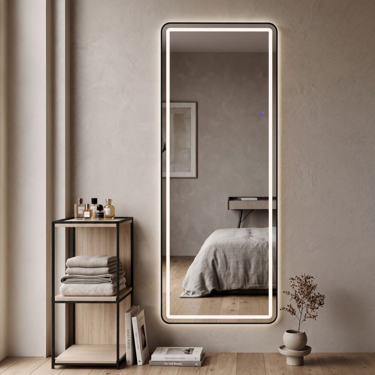 Miroir sur pied ou mural rectangulaire 70x170 cm LED Neva Noir - vue 4