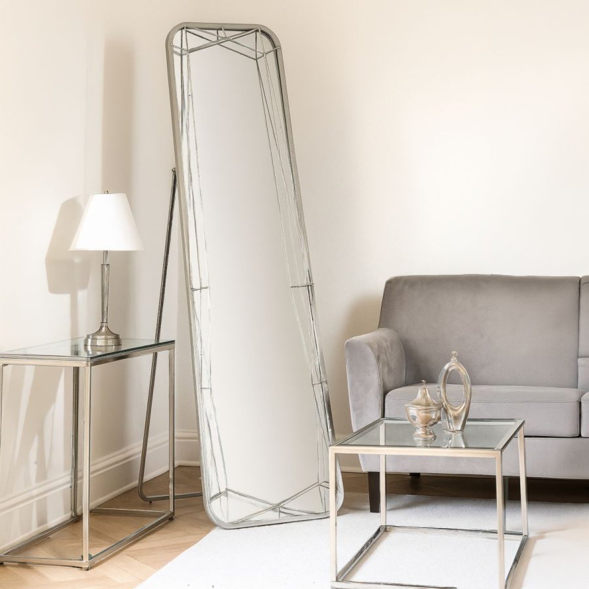Miroir sur pied ou mural trapèze 57x153 cm Kaelis Argenté