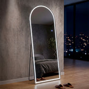 Miroir sur pied ou mural arqué 76x177 cm LED inclus Opaline Argenté