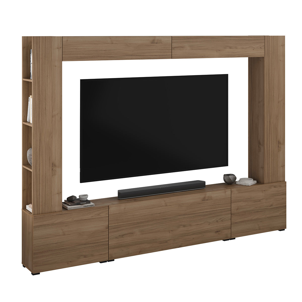 Meuble TV 5 portes 8 niches 260 cm Nala Bois