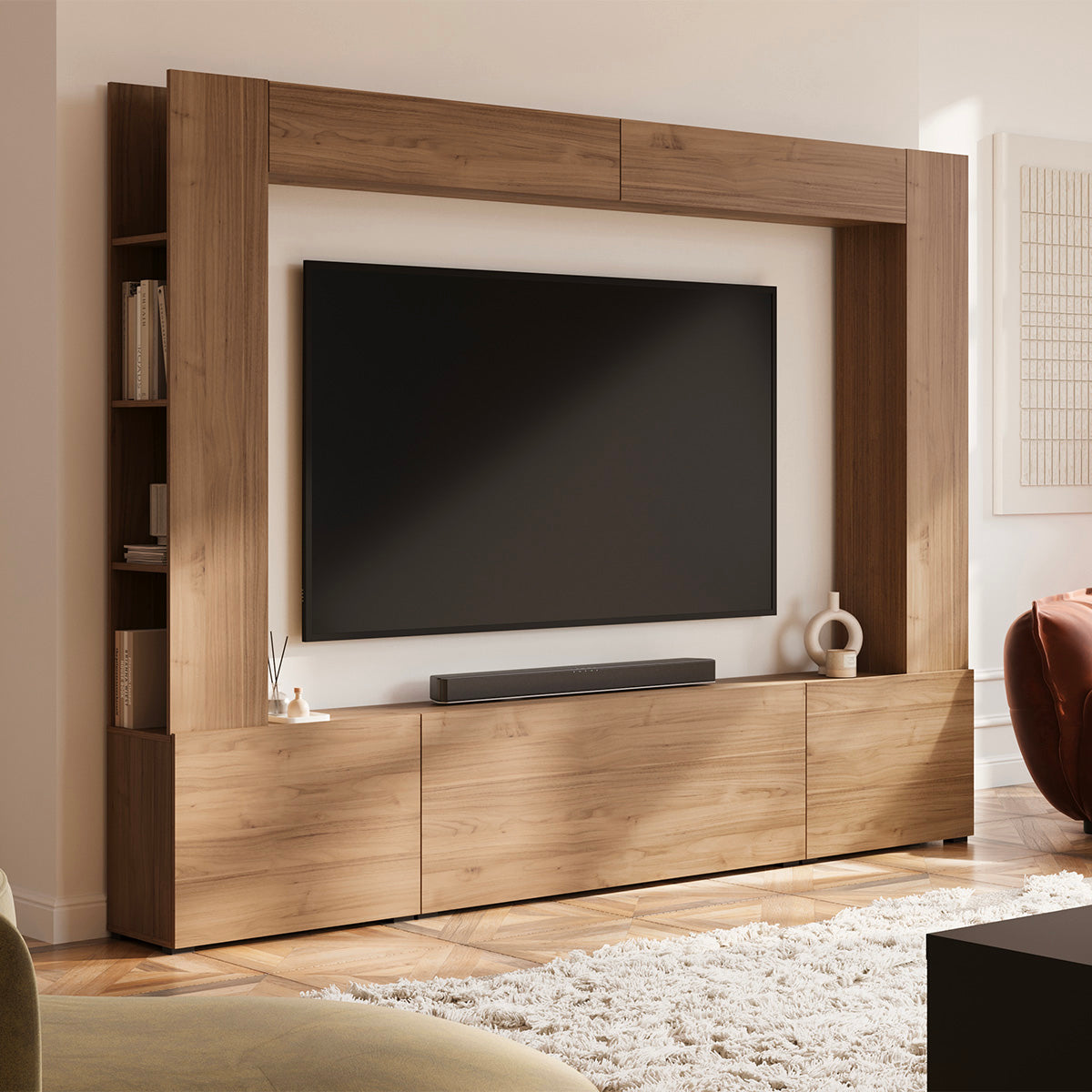 Meuble TV 5 portes 8 niches 260 cm Nala Bois - vue 2