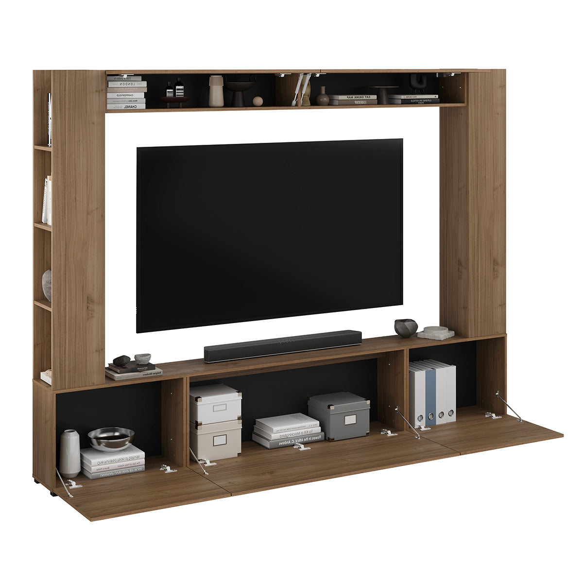 Meuble TV 5 portes 8 niches 260 cm Nala Bois - vue 4