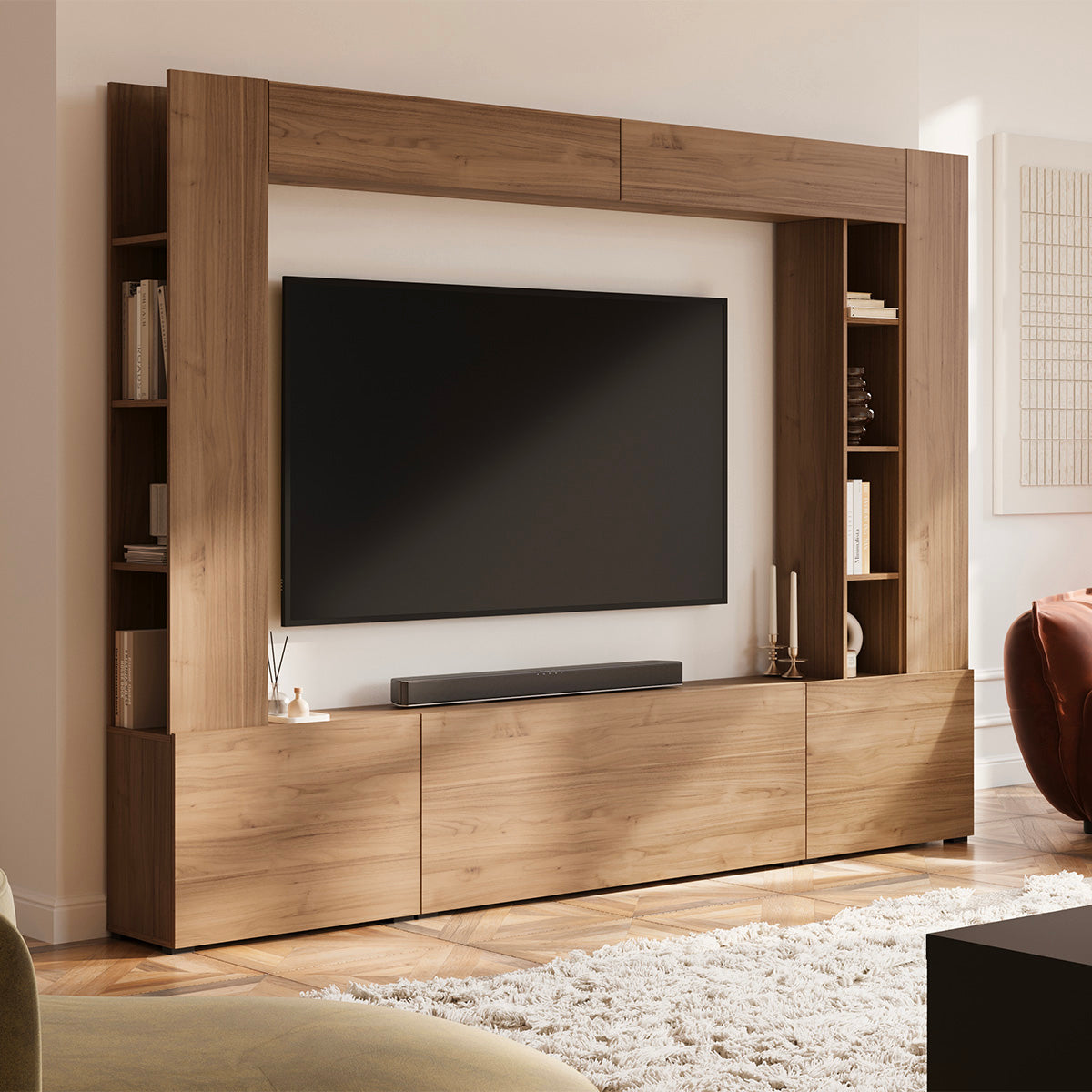 Meuble TV 5 portes 12 niches 260 cm Nala Bois - vue 2