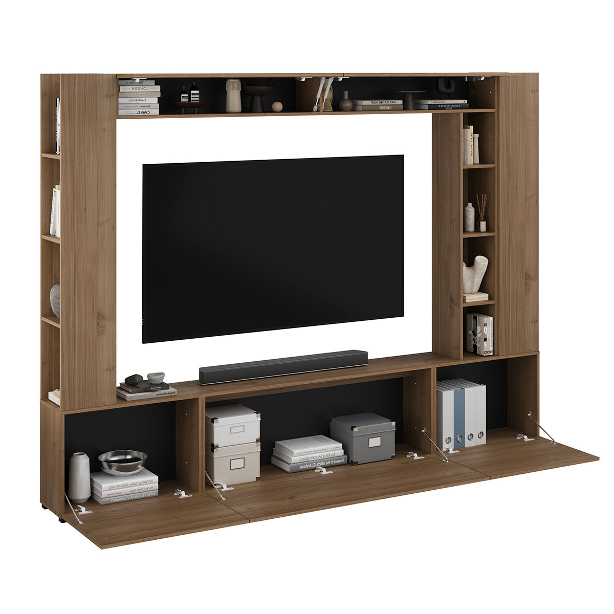 Meuble TV 5 portes 12 niches 260 cm Nala Bois - vue 4