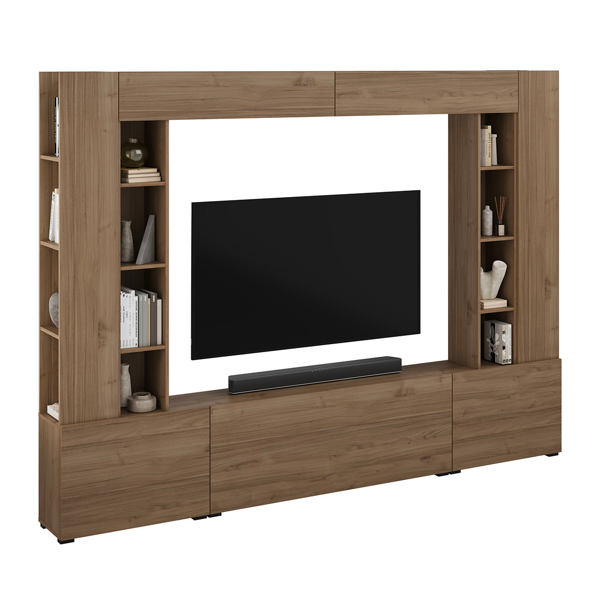 Meuble TV 5 portes 16 niches 260 cm Nala Bois